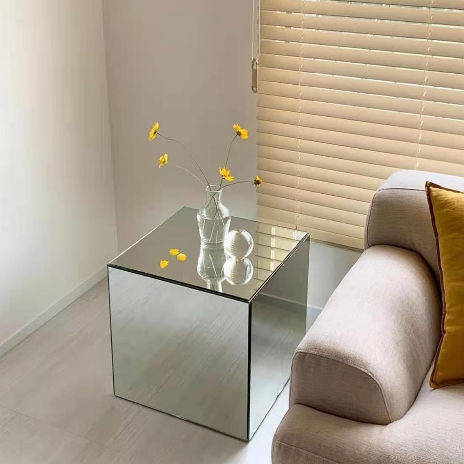 サイドテーブル ミラー 正方形 反射 鏡面 モダン シック インテリア モノクロ サイドテーブル ミラー 正方形 反射 鏡面 モダン シック インテリア